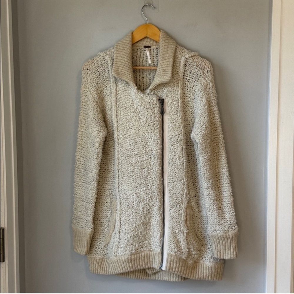 Free People Boho Cardigan Fuzzy Boucle Oversized Sweater Jacket